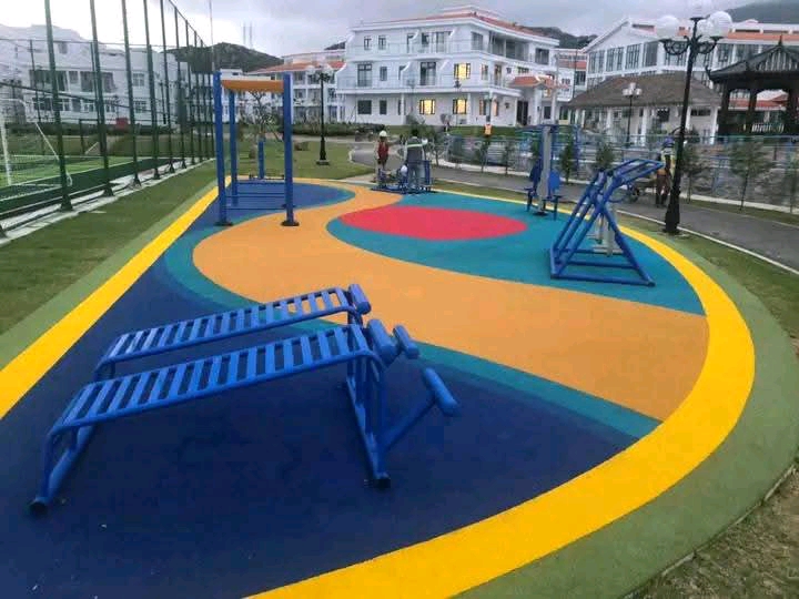 Colorful rubber playground flooring installation